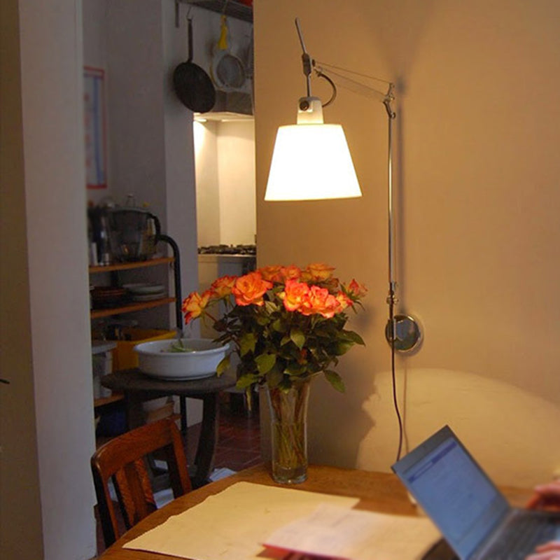 Silver Modern Metal Wall Sconce Cone Shape Wall Light with Fabric Shade for Living Room