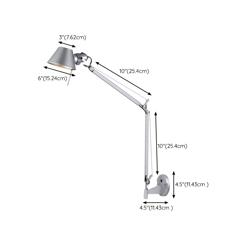 Modern Wall Sconce Cone Shape Wall Light with Metal Shade in Silver for Living Room