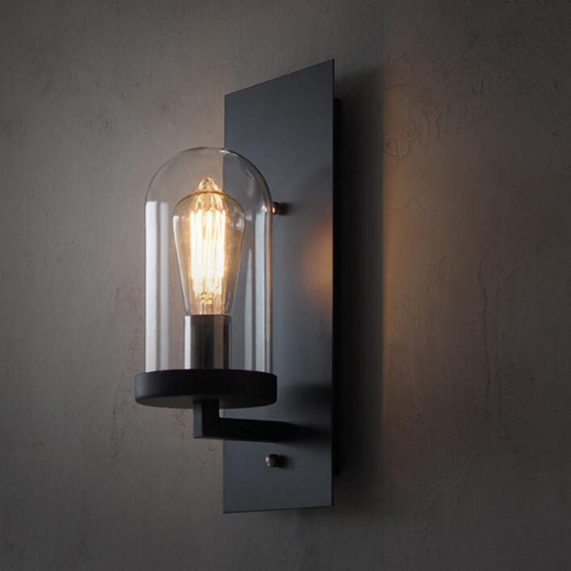 Industrial Metal Wall Sconce Cylinder Shape Wall Light with Glass Shade for Courtyard