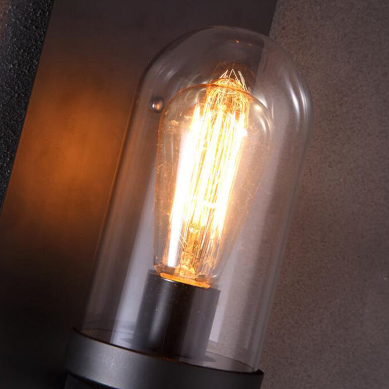 Industrial Metal Wall Sconce Cylinder Shape Wall Light with Glass Shade for Courtyard