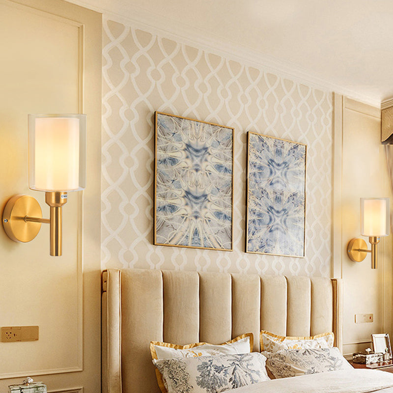 Modern Vanity Lighting Cylinder Shade Wall Light Fixture with Glass for Bathroom