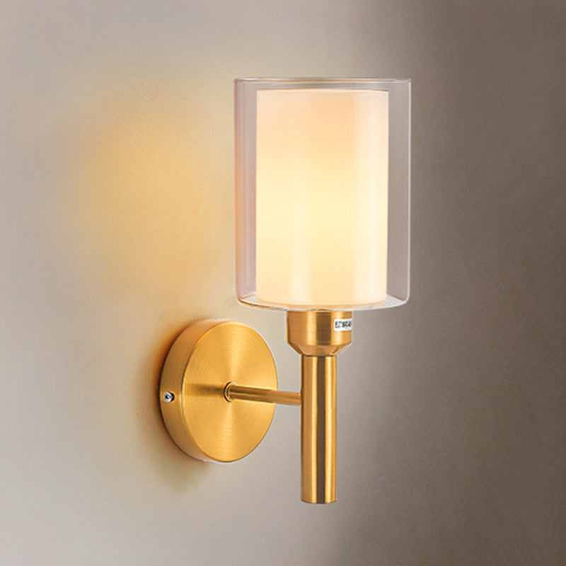 Modern Vanity Lighting Cylinder Shade Wall Light Fixture with Glass for Bathroom