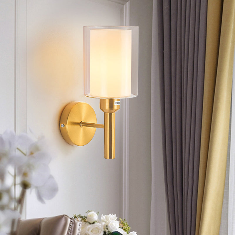 Modern Vanity Lighting Cylinder Shade Wall Light Fixture with Glass for Bathroom