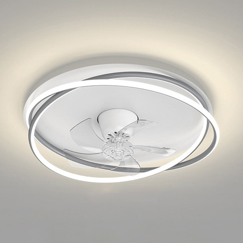 5-Blade Polish Finish Ceiling Fan Contemporary Metallic Fan with Light for Foyer
