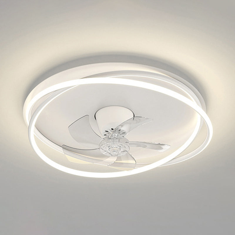 5-Blade Polish Finish Ceiling Fan Contemporary Metallic Fan with Light for Foyer