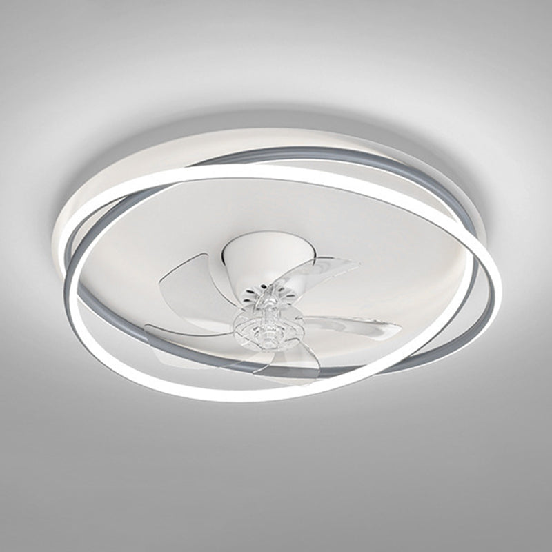 5-Blade Polish Finish Ceiling Fan Contemporary Metallic Fan with Light for Foyer