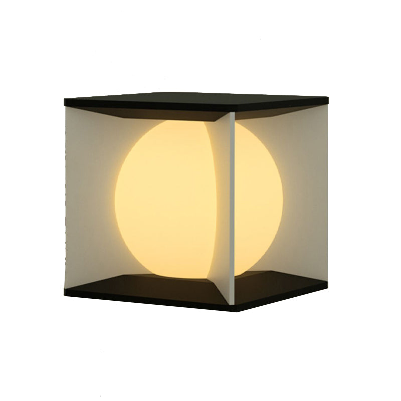 Metal Square Shape Solar Pillar Lamp Modern Style 1 Light Outdoor Lights in Black