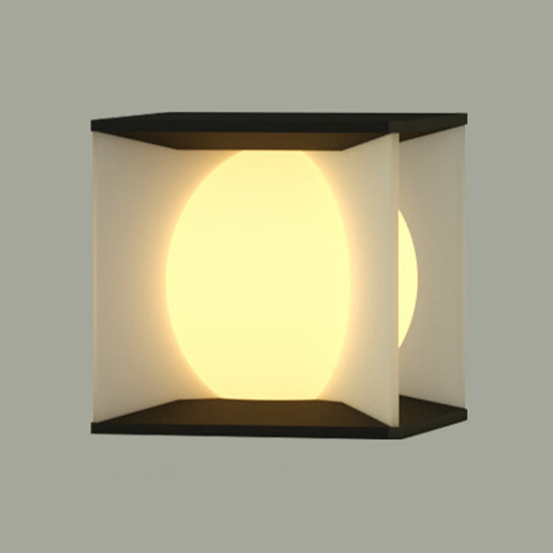 Metal Square Shape Solar Pillar Lamp Modern Style 1 Light Outdoor Lights in Black