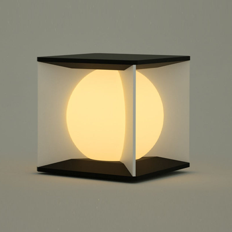 Metal Square Shape Solar Pillar Lamp Modern Style 1 Light Outdoor Lights in Black