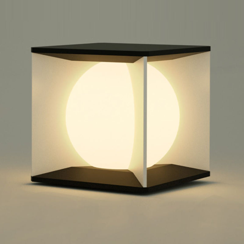 Metal Square Shape Solar Pillar Lamp Modern Style 1 Light Outdoor Lights in Black