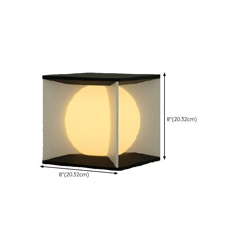 Metal Square Shape Solar Pillar Lamp Modern Style 1 Light Outdoor Lights in Black