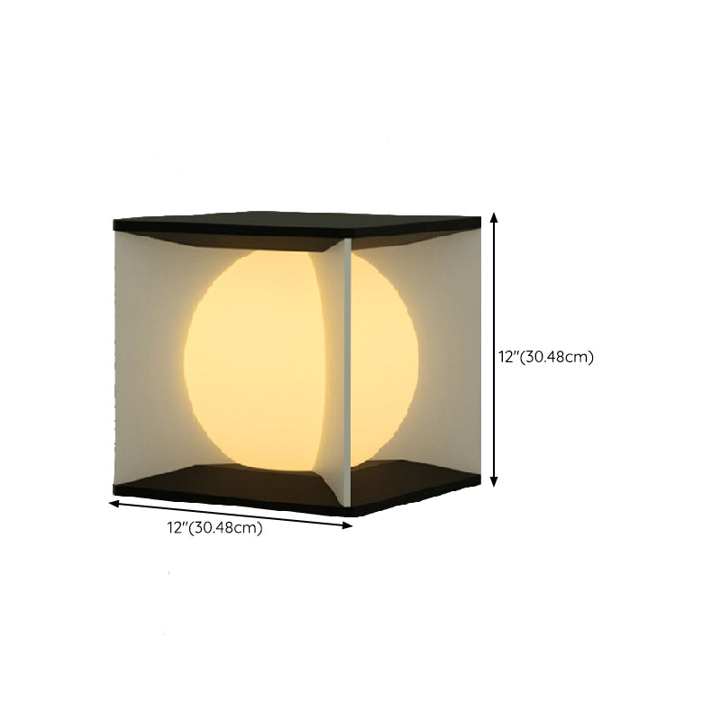 Metal Square Shape Solar Pillar Lamp Modern Style 1 Light Outdoor Lights in Black