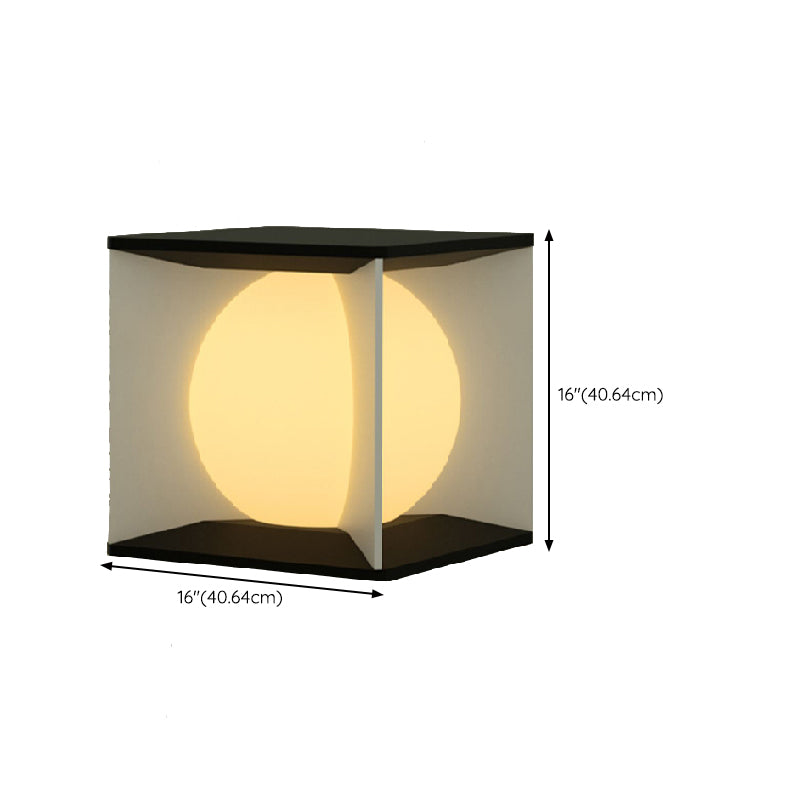Metal Square Shape Solar Pillar Lamp Modern Style 1 Light Outdoor Lights in Black
