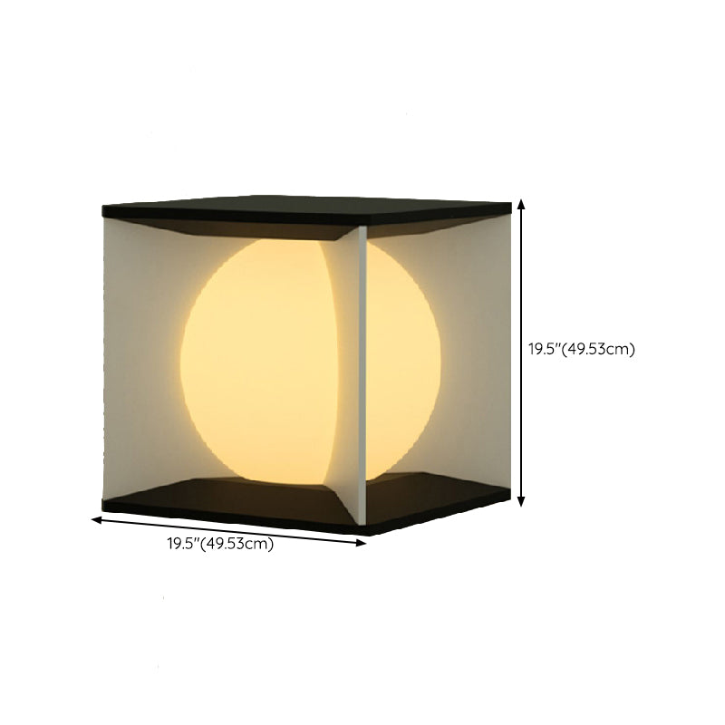 Metal Square Shape Solar Pillar Lamp Modern Style 1 Light Outdoor Lights in Black