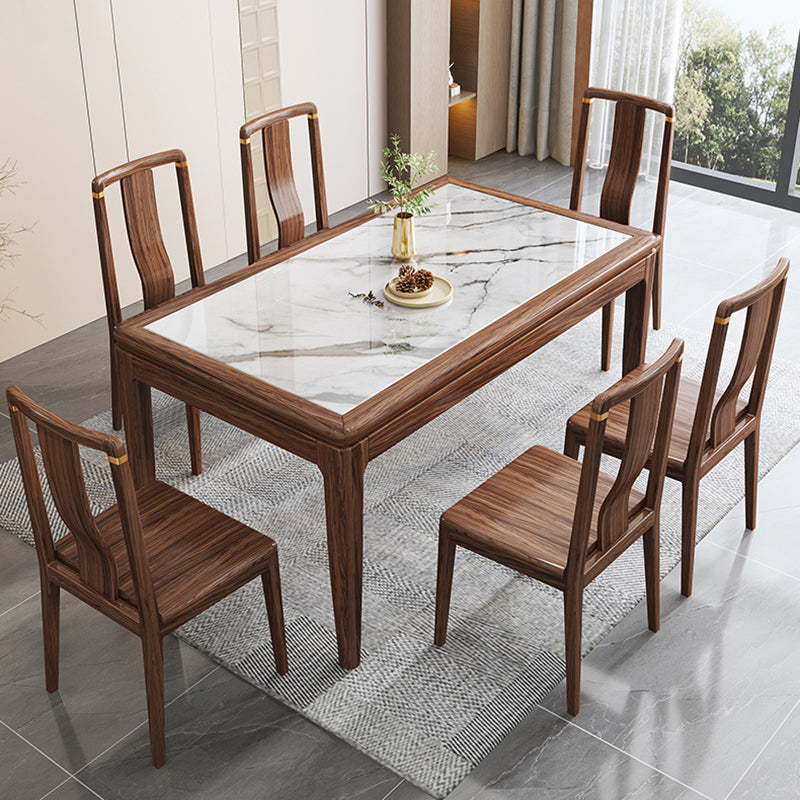 Contemporary 1/2/5/7 Pieces Furniture Rectangle Stone Dining Set in Brown