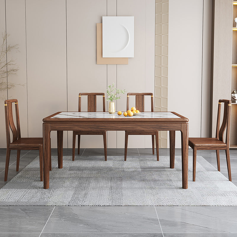 Contemporary 1/2/5/7 Pieces Furniture Rectangle Stone Dining Set in Brown