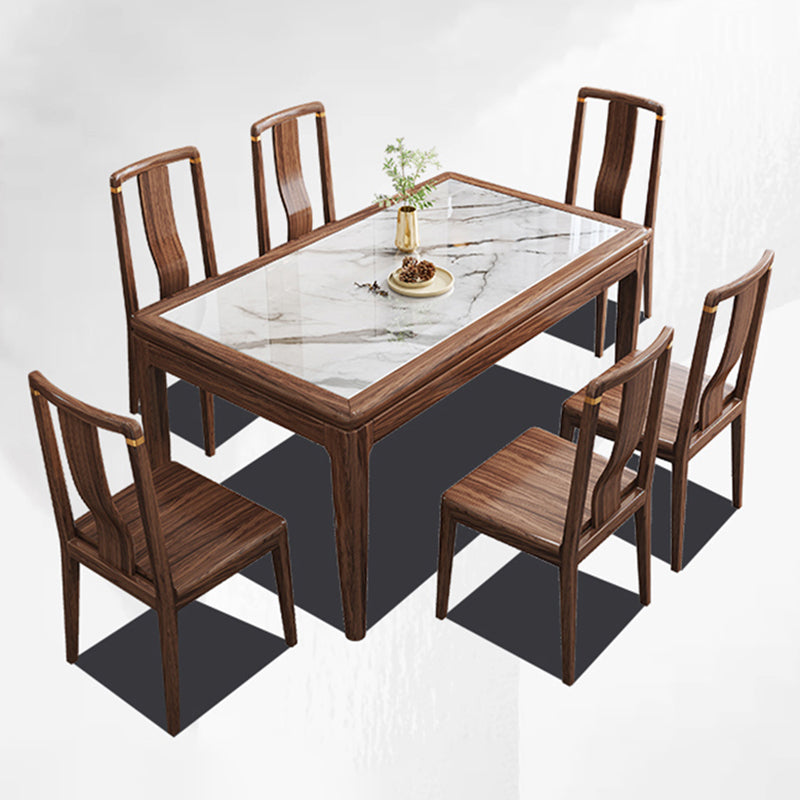 Contemporary 1/2/5/7 Pieces Furniture Rectangle Stone Dining Set in Brown