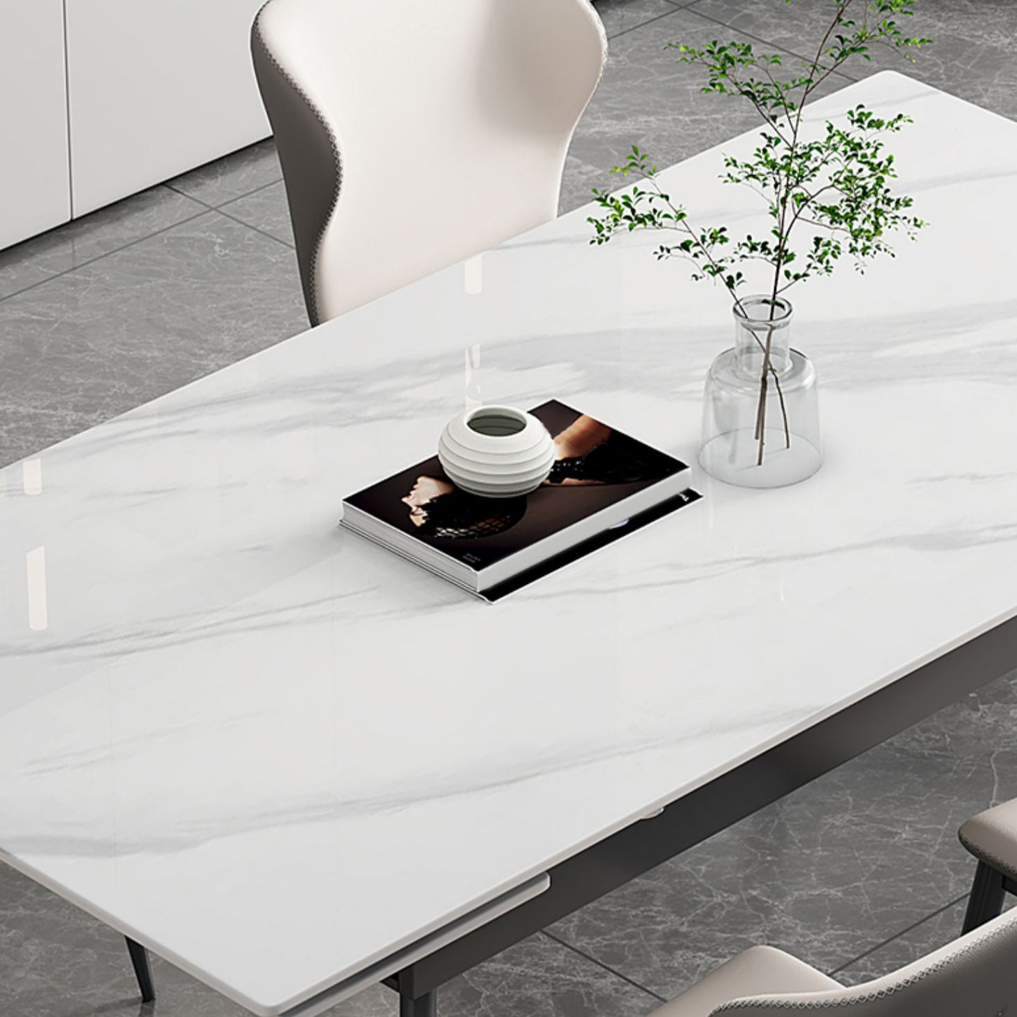 Contemporary 1/2/5/7 Pieces Furniture Rectangle Stone Dining Set in White