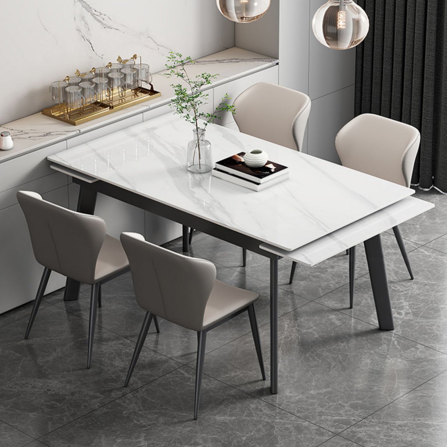 Contemporary 1/2/5/7 Pieces Furniture Rectangle Stone Dining Set in White