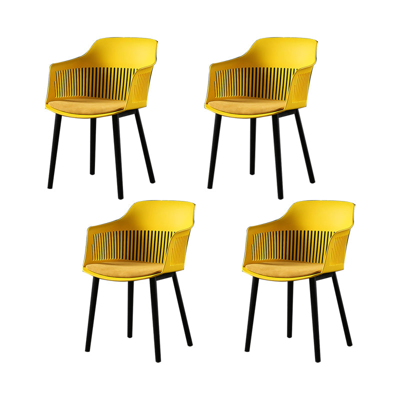 Slat Back Dining Side Chair Industrial Plastic Dining Arm Chair in Black Legs