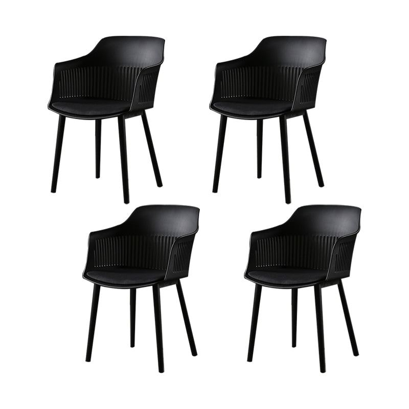 Slat Back Dining Side Chair Industrial Plastic Dining Arm Chair in Black Legs