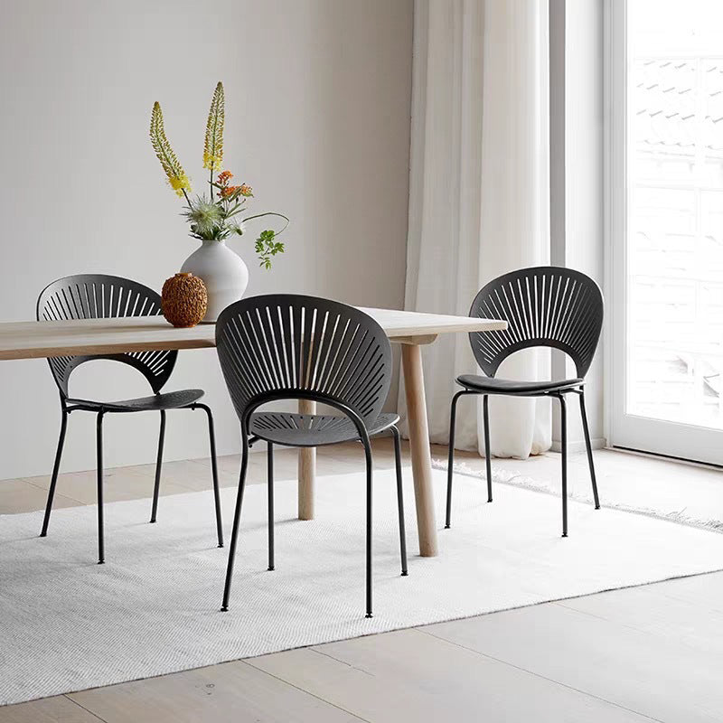 Metal Base Dining Chairs Industrial Style Open Back Armless Chair