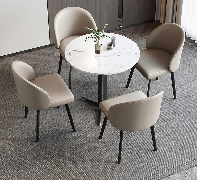 Faux Leather Kitchen Dining Chairs Contemporary Chairs with Black Metal Legs