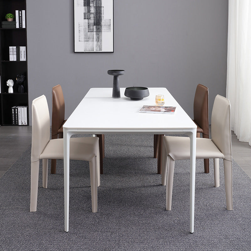 Contemporary Faux Leather Dining Chairs Armless Chairs with Metal Base