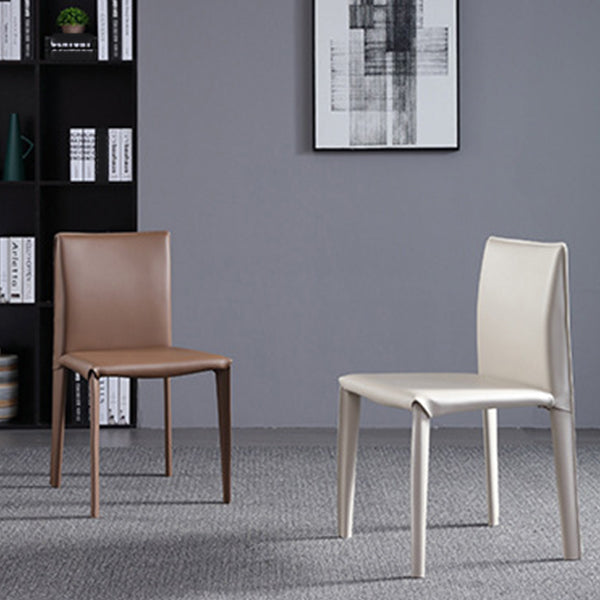 Contemporary Faux Leather Dining Chairs Armless Chairs with Metal Base