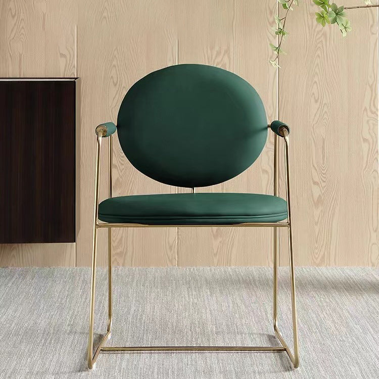 Faux Leathe Dining Chairs Upholstered Arm Chairs with Metal Base