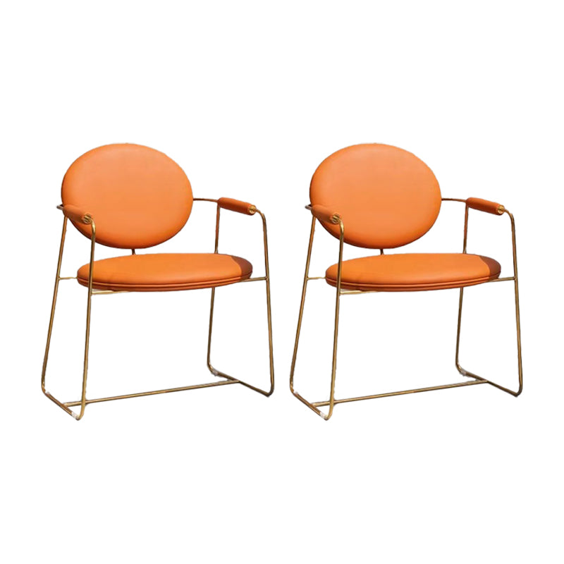 Faux Leathe Dining Chairs Upholstered Arm Chairs with Metal Base