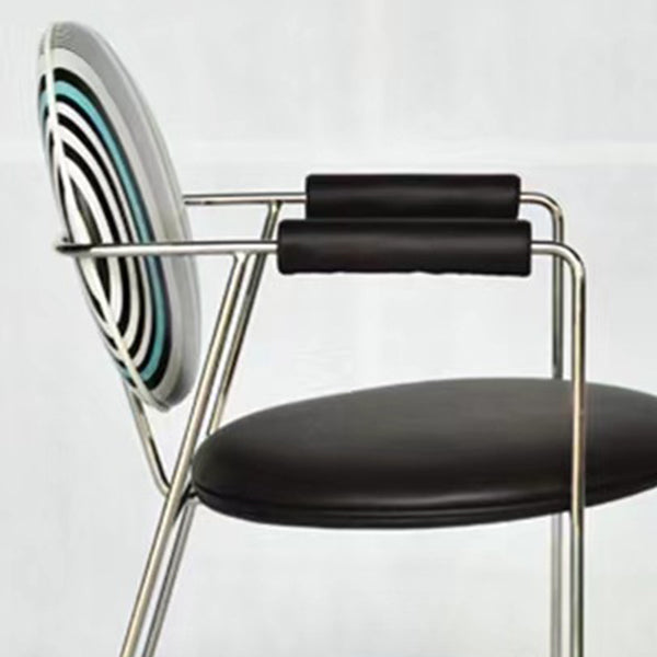 Faux Leathe Dining Chairs Upholstered Arm Chairs with Metal Base