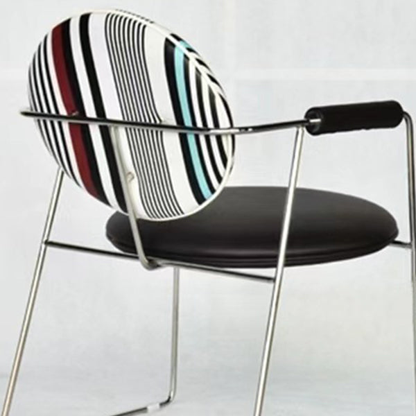 Faux Leathe Dining Chairs Upholstered Arm Chairs with Metal Base