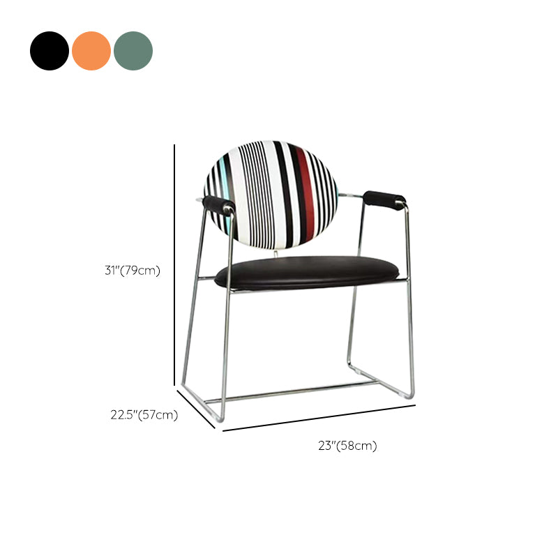 Faux Leathe Dining Chairs Upholstered Arm Chairs with Metal Base