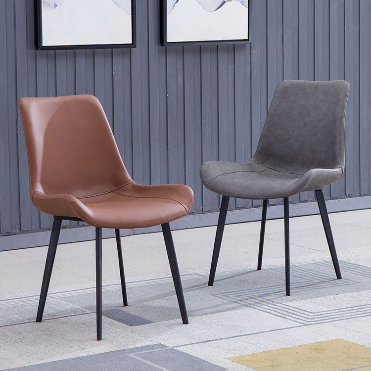Faux Leather Dining Chairs Contemporary Armless Chairs with Metal Base