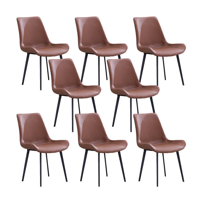 Faux Leather Dining Chairs Contemporary Armless Chairs with Metal Base
