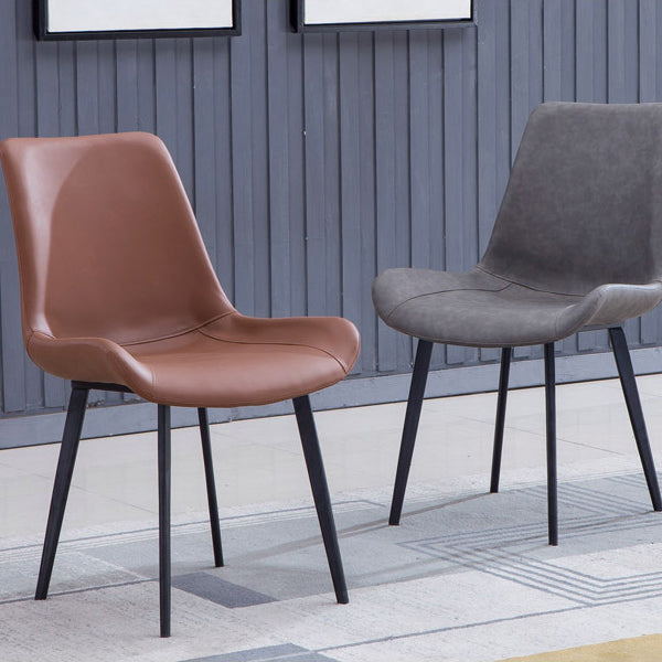 Faux Leather Dining Chairs Contemporary Armless Chairs with Metal Base