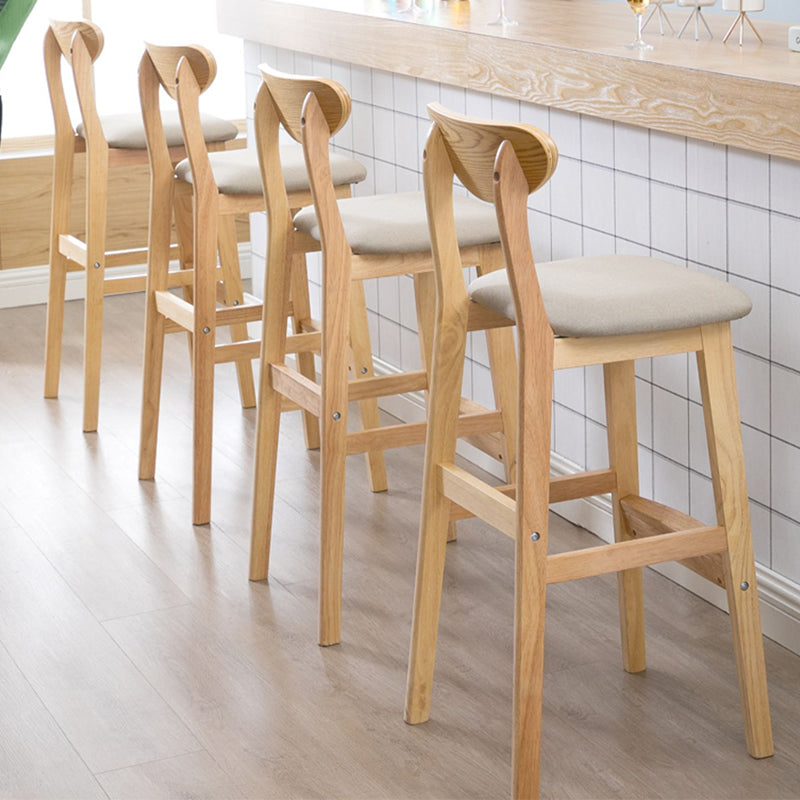 Low Back Dining Stool Rubberwood Armless Bar Stool with Wood Base