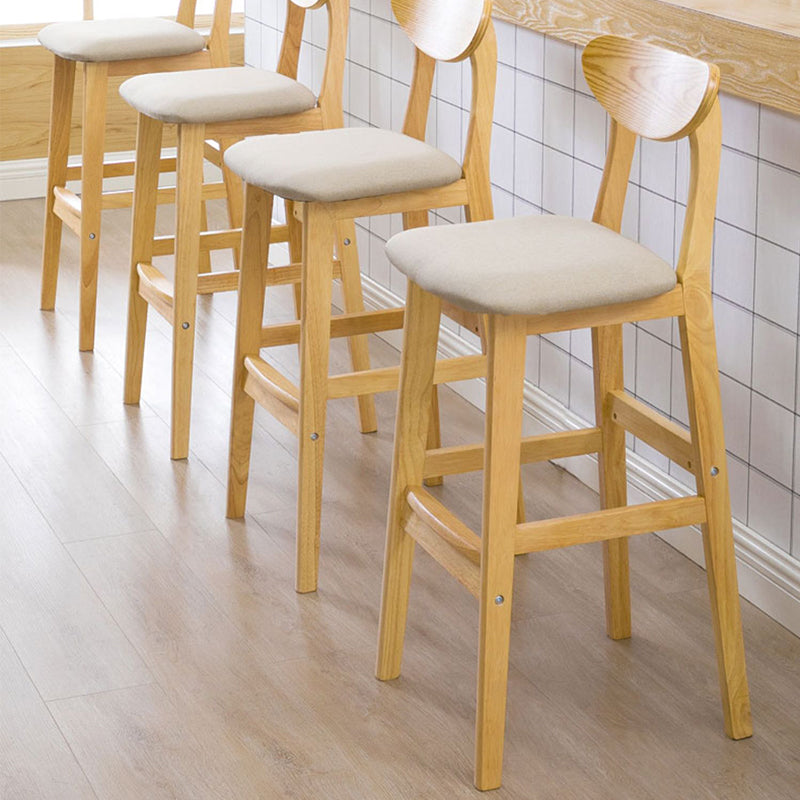 Low Back Dining Stool Rubberwood Armless Bar Stool with Wood Base