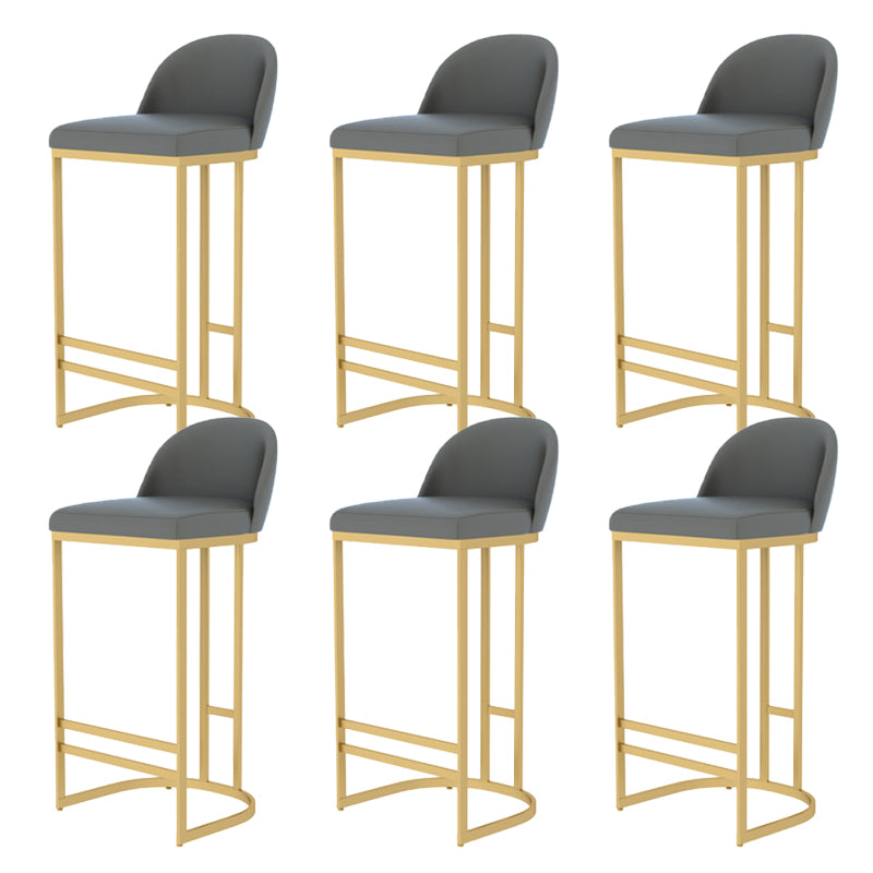 Glam Backrest Counter Stool Iron Kitchen Bar Stool with Leather Cushion and Pedal