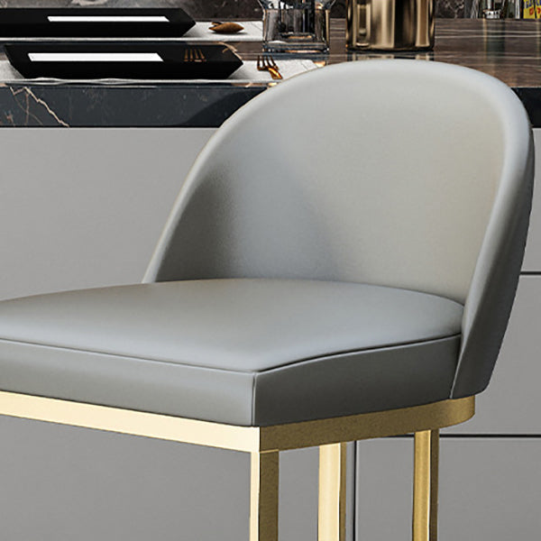 Glam Backrest Counter Stool Iron Kitchen Bar Stool with Leather Cushion and Pedal