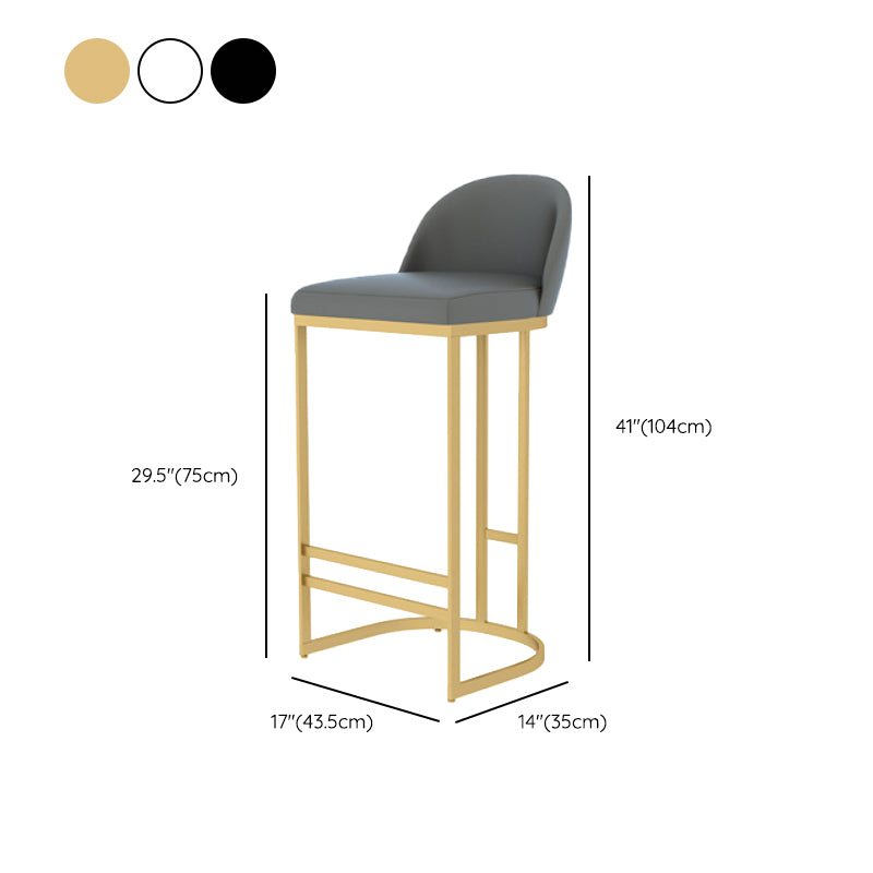 Glam Backrest Counter Stool Iron Kitchen Bar Stool with Leather Cushion and Pedal