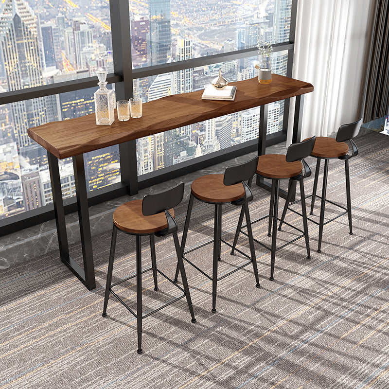 Industrial 1/5 Pieces Bar Table Set Pine Wood Counter Table with High Stools for Balcony