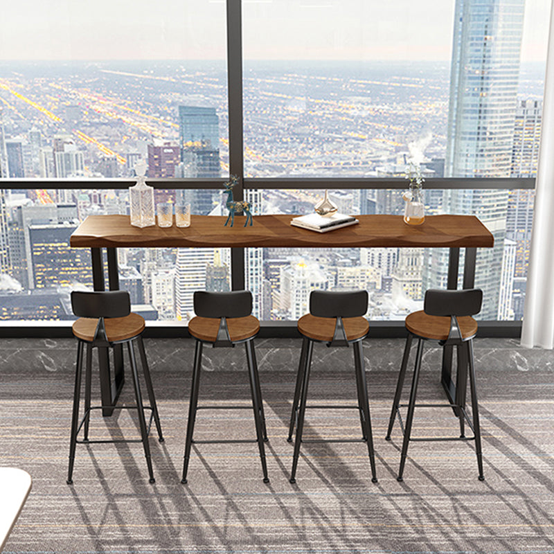 Industrial 1/5 Pieces Bar Table Set Pine Wood Counter Table with High Stools for Balcony