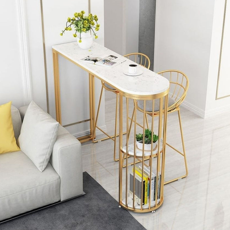 Faux Marble Bistro Bar Table Rectangle Metal Base Bar Table for Living Room