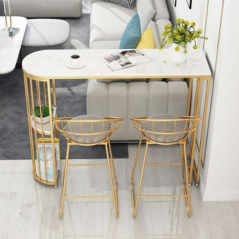 Faux Marble Bistro Bar Table Rectangle Metal Base Bar Table for Living Room