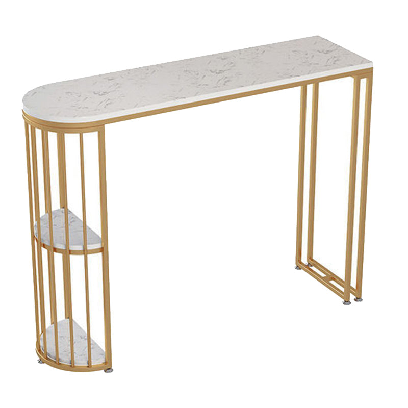 Faux Marble Bistro Bar Table Rectangle Metal Base Bar Table for Living Room