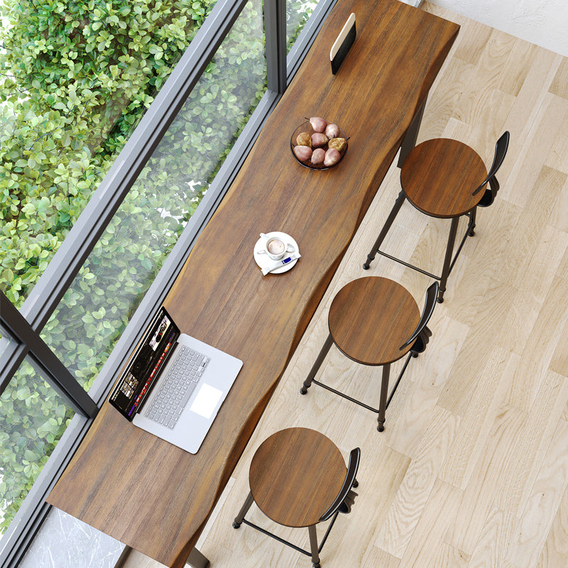 Wooden Bistro Bar Table Rectangle Metal Base Bar Table with Storage