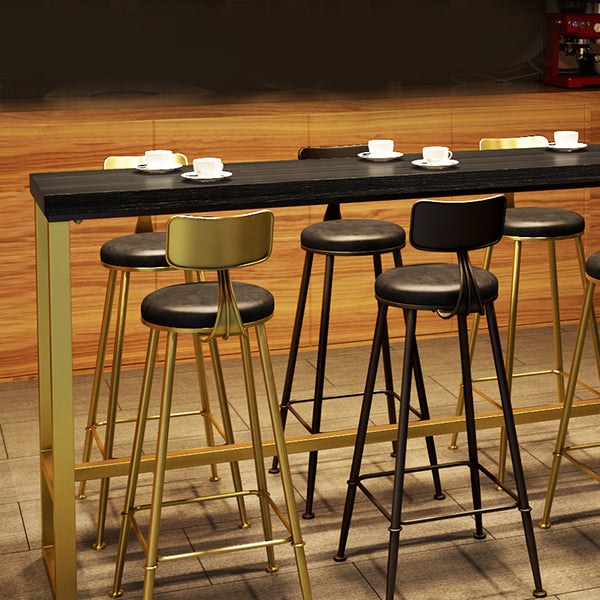 Industrial Bistro Bar Table Rectangle Solid Wood Bar Table with Gold Frame