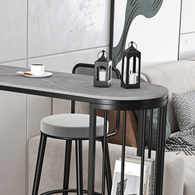 Modern Sintered Stone Bistro Bar Table Metal Base Bar Table with Storage for Home